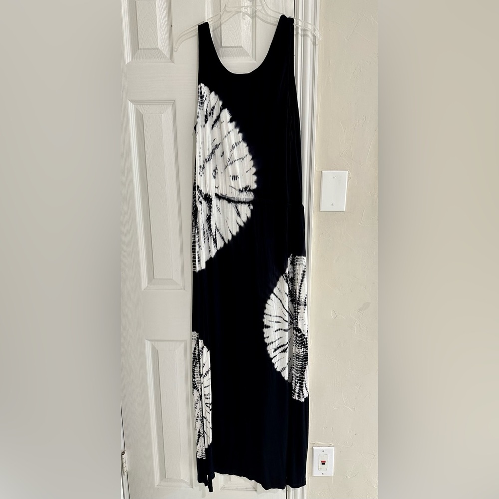 Maxi Dress, Black, White Sand Dollar Print, 1X, INC